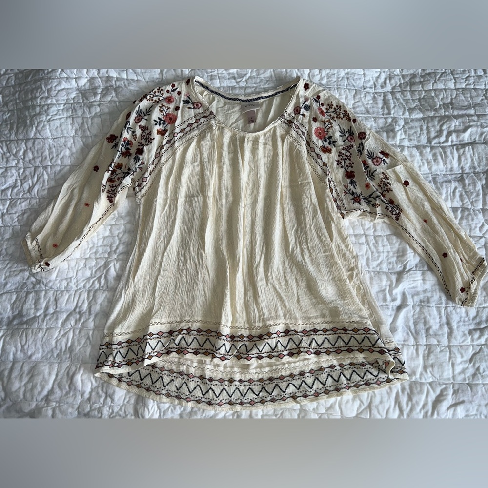 Knox Rose Boho Ivory Embroidered Floral Top